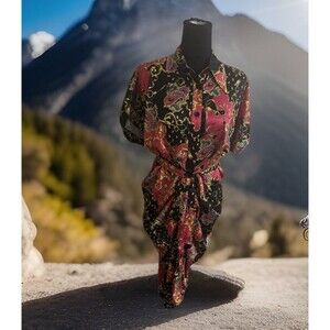 Chic Sexi High Low Belted Midi Dress Floral BOHO CottageCore Silky Sweet‎ RETRO